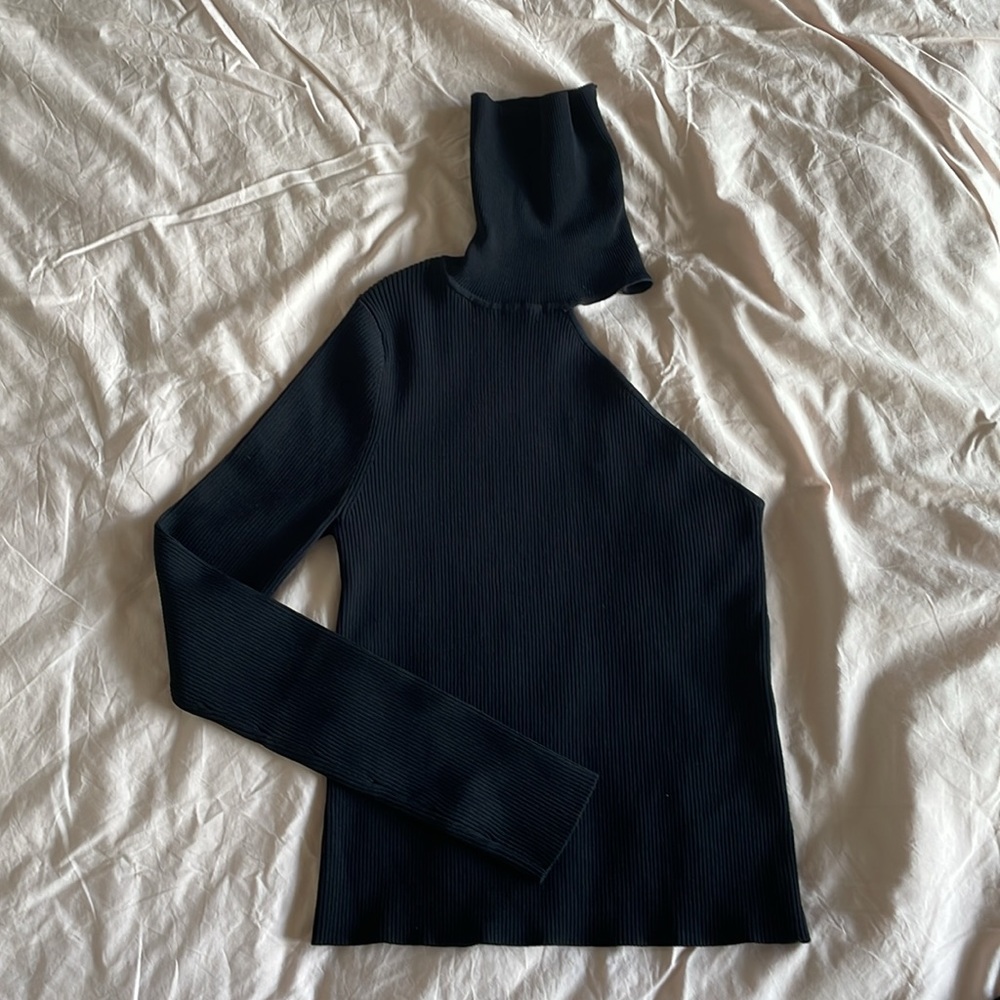 Zara Black Asymmetric Turtle Neck Top S